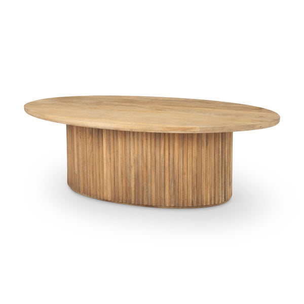 Terra 48L x 28W x 15H Light Brown Wood Oval Fluted Coffee Table