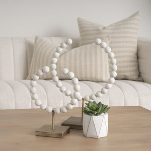 Pontchartrain II (Large) 11L x 6W White Beaded Broken Sphere Decorative Object W/ Gold Base