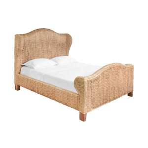 WINGED HEADBOARD AND FOOTBOARD WITH SIDE RAILS IN NATURAL WATER HYACINTH, QUEEN SIZE