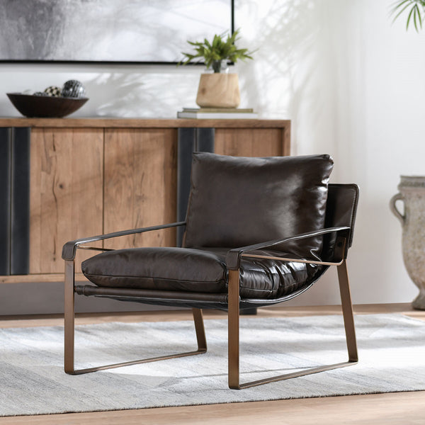 Morgan Leather Accent Chair with Iron Legs - Truffle Brown