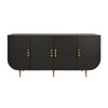 FOUR DOOR BUFFET WITH CURVED BOTTOM CORNERS AND STONE HARDWARE IN BLACK PAINTED GRASSCLOTH