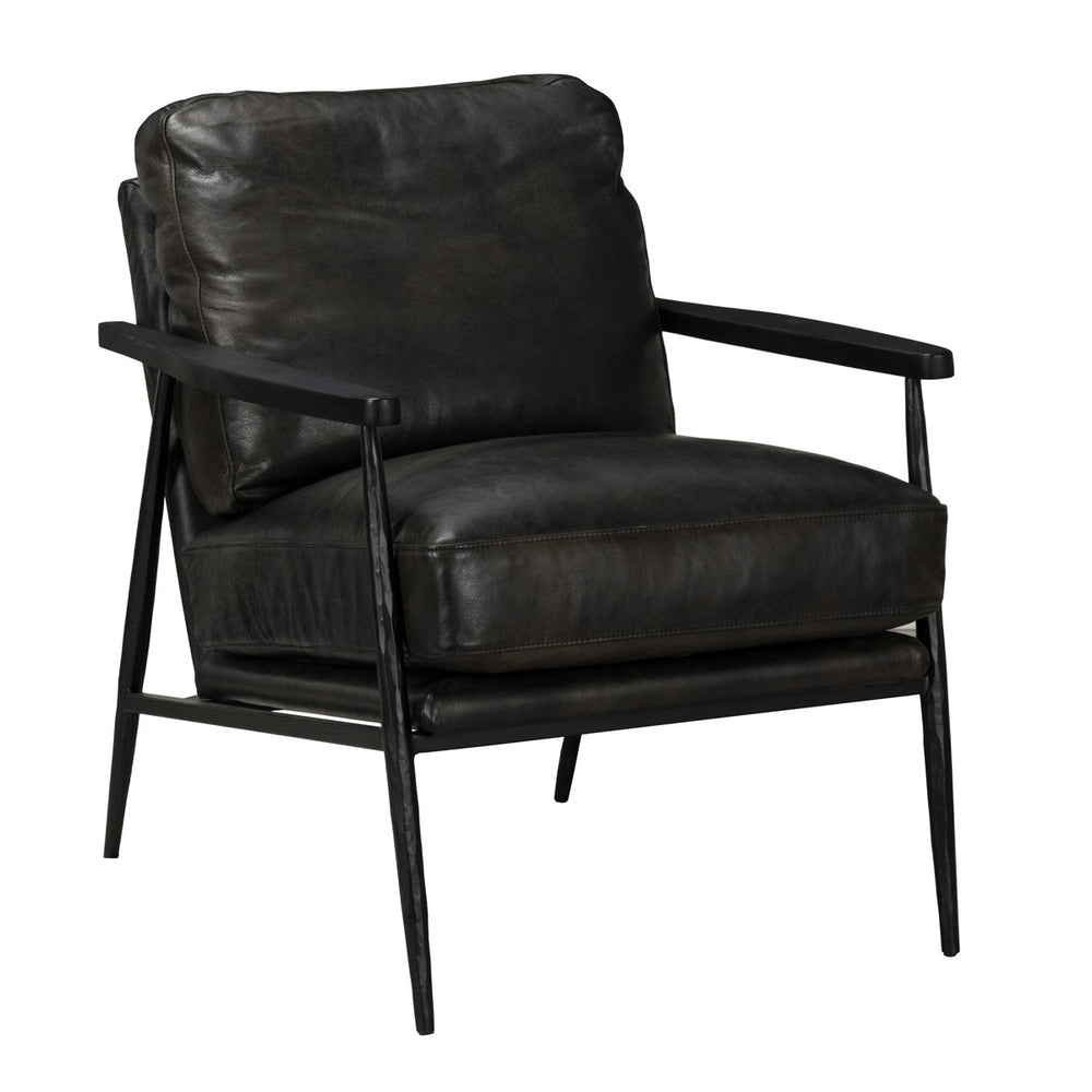 Christopher Leather Club Chair - Jet Black with Metal Frame