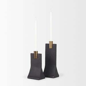 Polli Matte Black w/ Brushed Gold Metal Taper Candleholders (Set of 2)