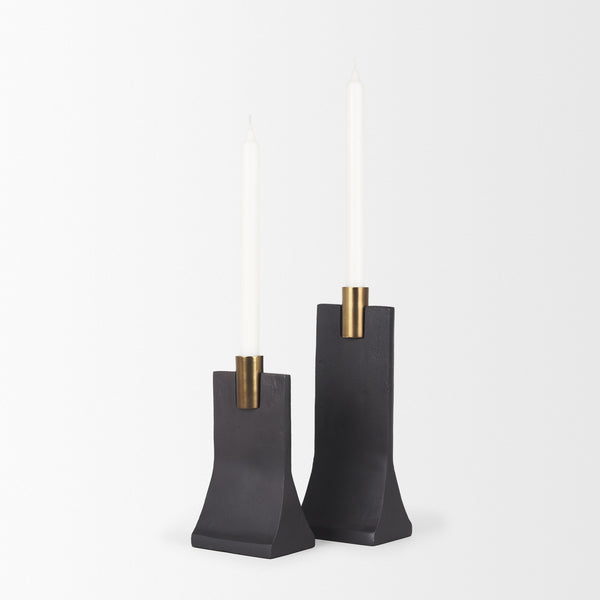 Polli Matte Black w/ Brushed Gold Metal Taper Candleholders (Set of 2)
