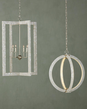 Arietta Chandelier In Mother of Pearl & Contemporary Silver Leaf