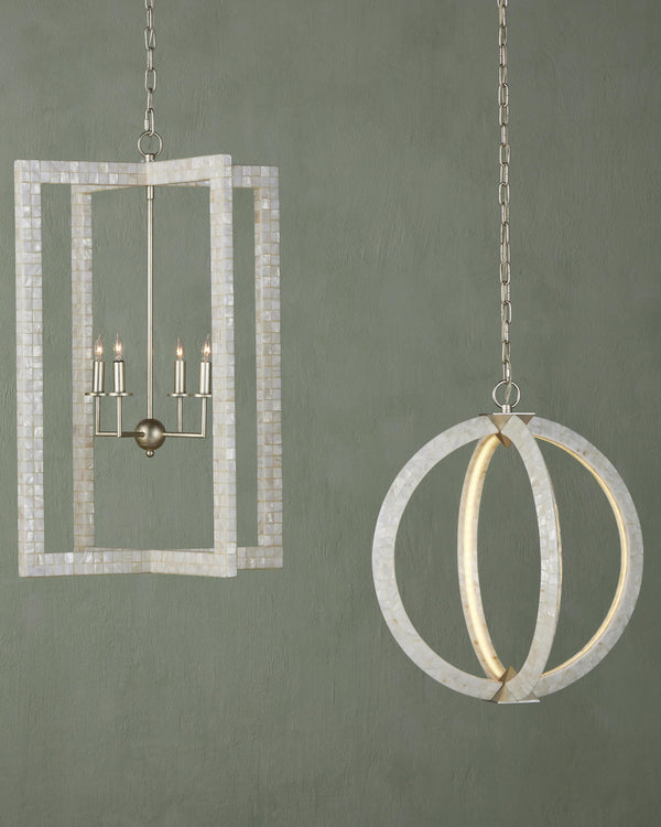 Arietta Chandelier In Mother of Pearl & Contemporary Silver Leaf