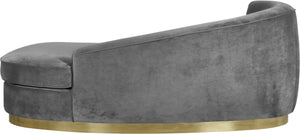 Crystal Chaise In Grey Velvet and Gold