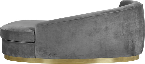 Crystal Chaise In Grey Velvet and Gold