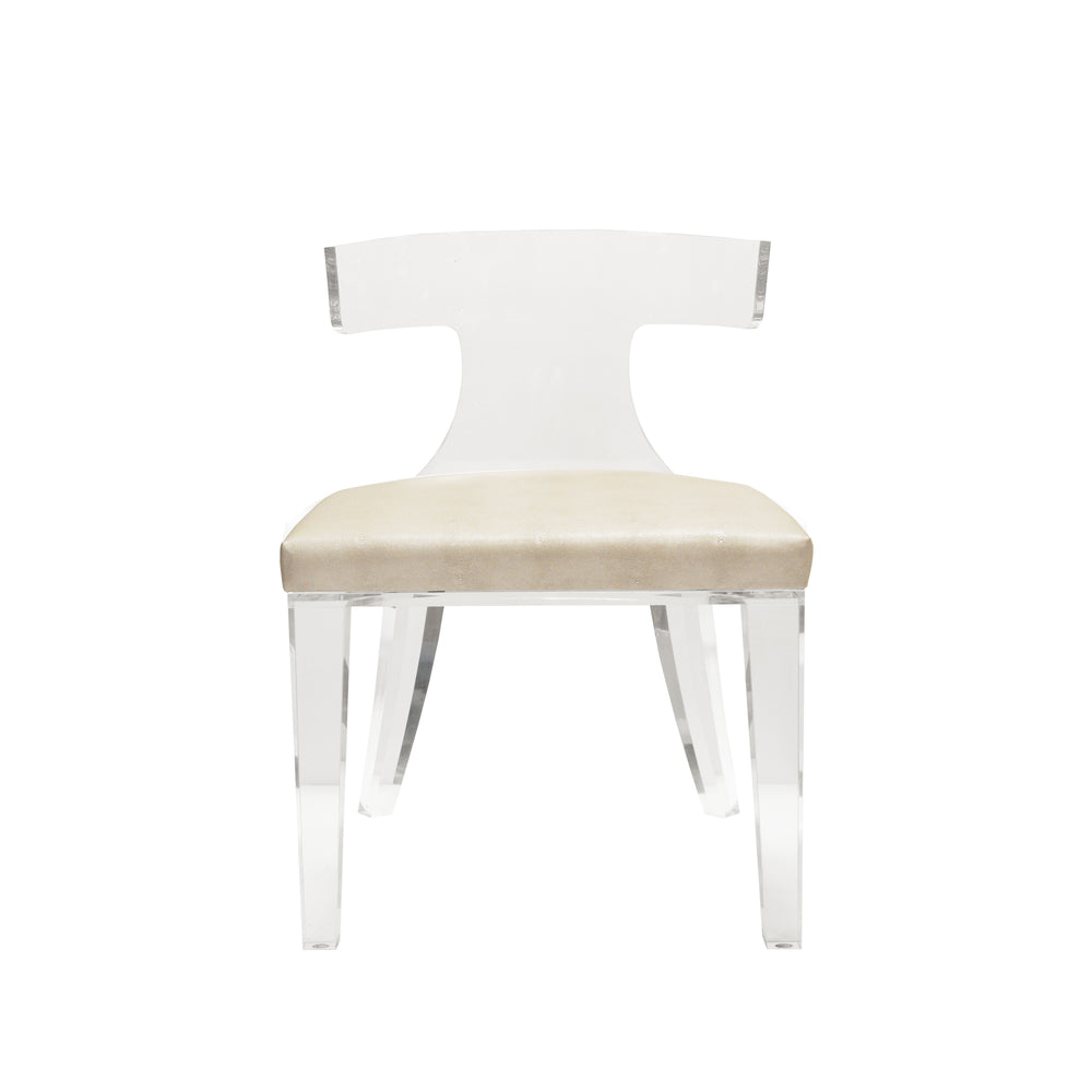 ACRYLIC KLISMOS CHAIR WITH BEIGE SHAGREEN CUSHION