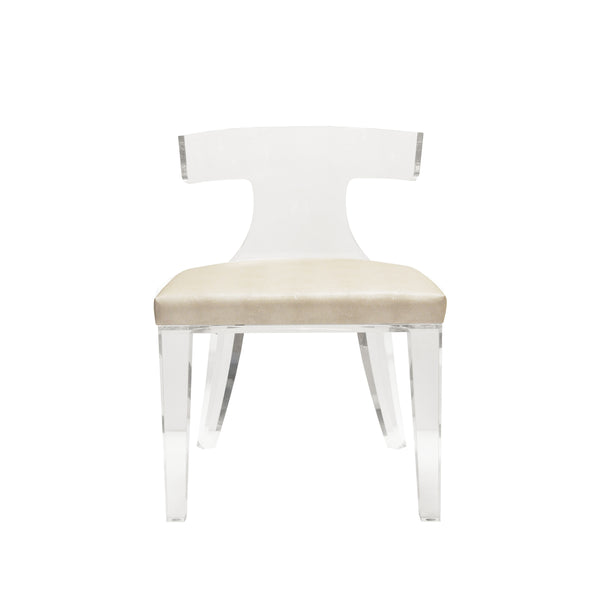 ACRYLIC KLISMOS CHAIR WITH BEIGE SHAGREEN CUSHION