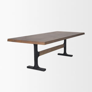 Araxi Rectangular Dark Brown Wood w/ Black Metal Base Dining Table
