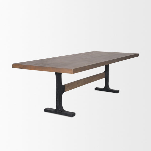 Araxi Rectangular Dark Brown Wood w/ Black Metal Base Dining Table