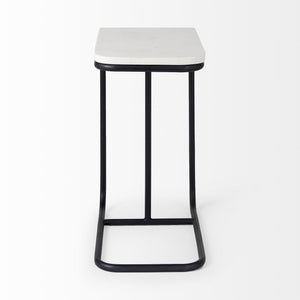 Kyra 12.0L x 20.0W x 23.0H White Marble Top W/Black Iron Frame C-Shaped End and Side Table