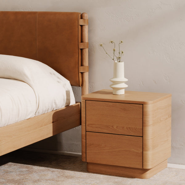 Round Off Tall Nightstand in Natural Oak
