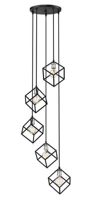 Vertical 5 Light Pendant in Matte Black + Brushed Nickel Finish