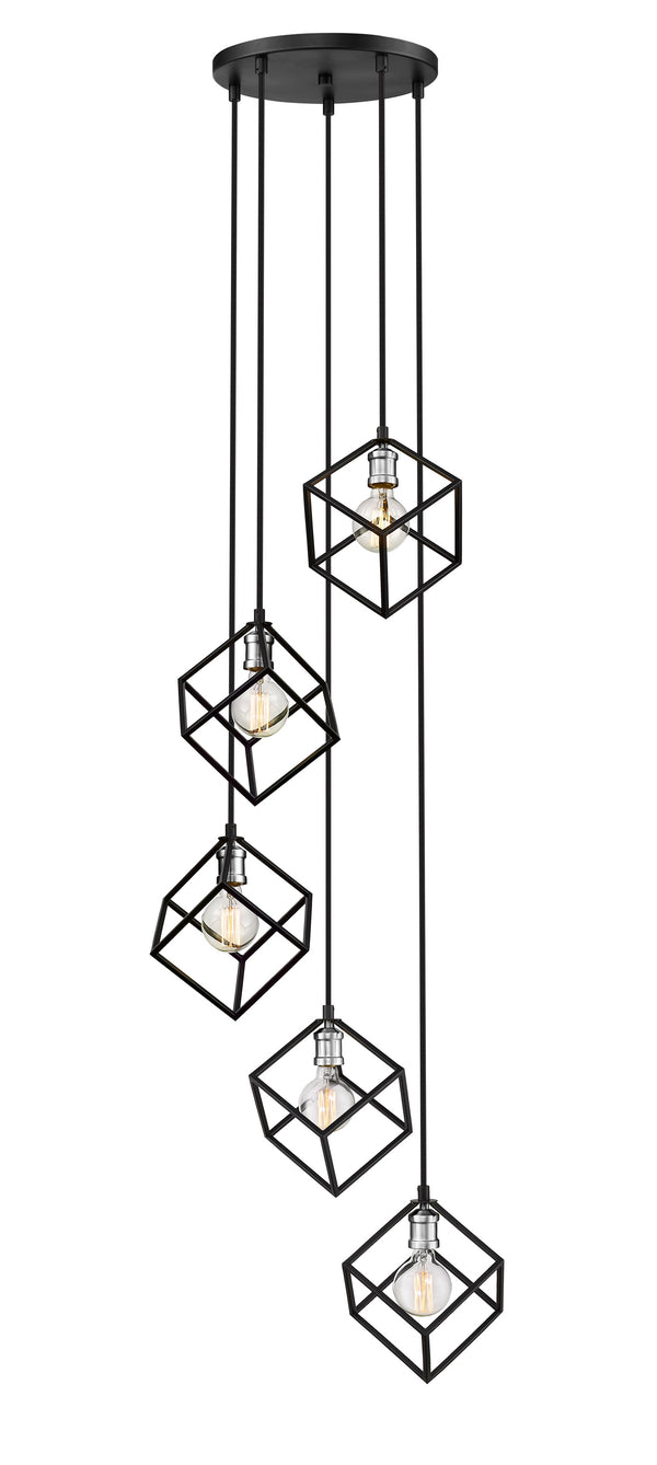 Vertical 5 Light Pendant in Matte Black + Brushed Nickel Finish