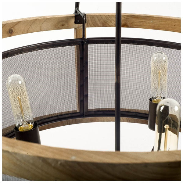 Penhill (25"x24") Black and Wooden Three Bulb Chandelier