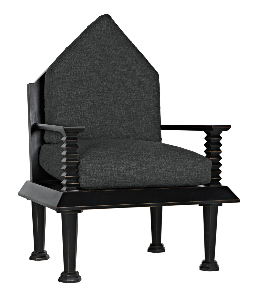 Resurrection Mahogany Chair with Grey Fabric Cushions in Hand-Rubbed Black Finish
