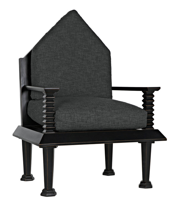 Resurrection Mahogany Chair with Grey Fabric Cushions in Hand-Rubbed Black Finish