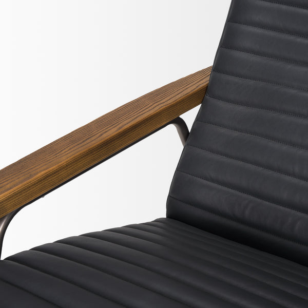 Grosjean Black Leather w/ Black Metal Frame Accent Chair
