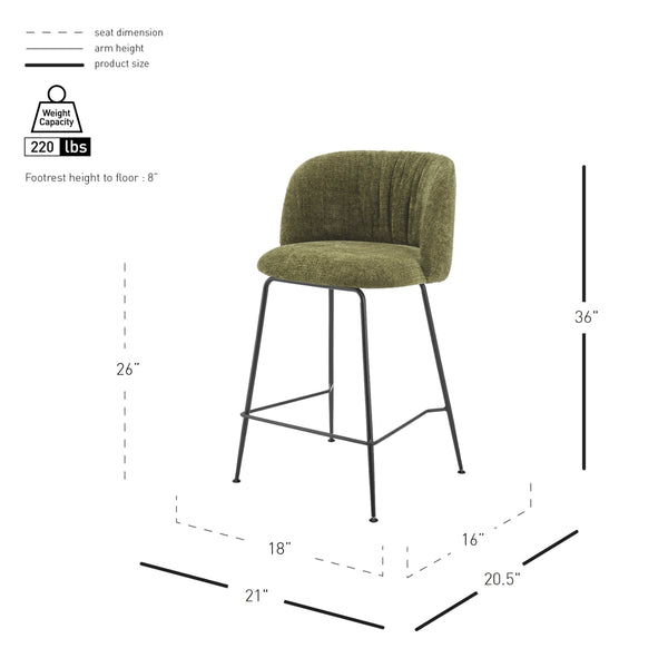 Millie KD Chenille Counter Stool, Canova Green
