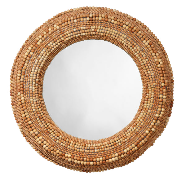 Strand Wood Beaded Round Wall Mirror, Natural