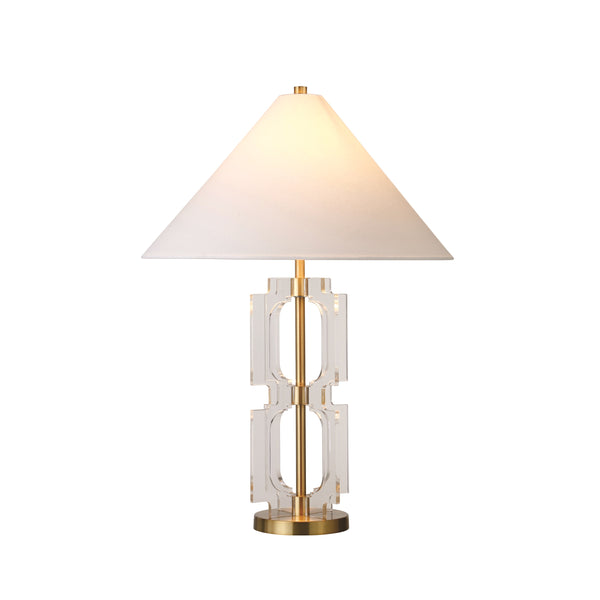 DOUBLE STACKED ACRYLIC SQUARE TABLE LAMP WITH ANTIQUE BRASS PARTS