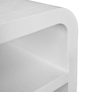 WATERFALL EDGE TWO TIER CONSOLE TABLE IN TEXTURED WHITE LINEN