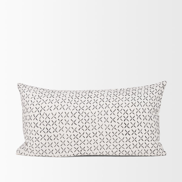 Jayden Cream w/ Black Print Linen Lumbar Decorative Pillow Cover