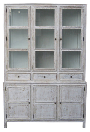 Colonial Hutch in White Wash Mahogany and Veneer with Brass Pulls