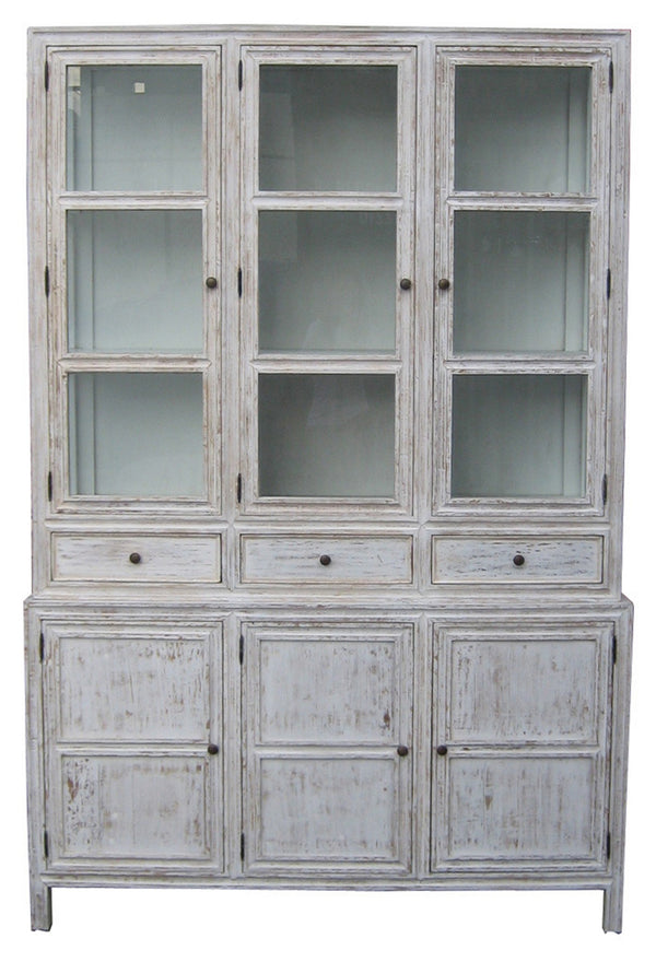 Colonial Hutch in White Wash Mahogany and Veneer with Brass Pulls