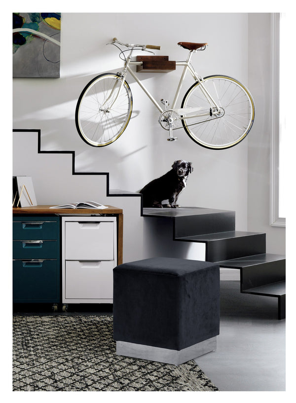 Daniel Ottoman/Stool In Black Velvet and Chrome