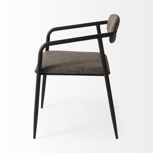 Langston Brown Faux-Leather Seat Black Iron Frame Dining Chair