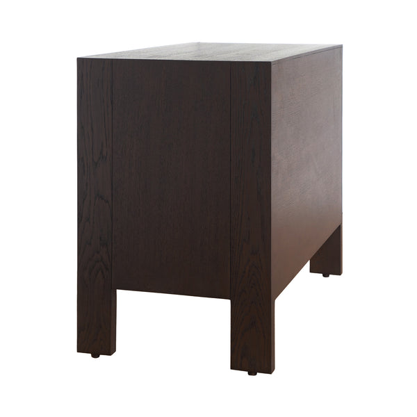 TWO DRAWER SIDE TABLE WITH FLUTED DETAIL IN DARK ESPRESSO OAK