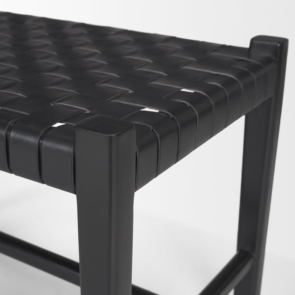 Shane Black Wood w/ Woven Black Leather Bench