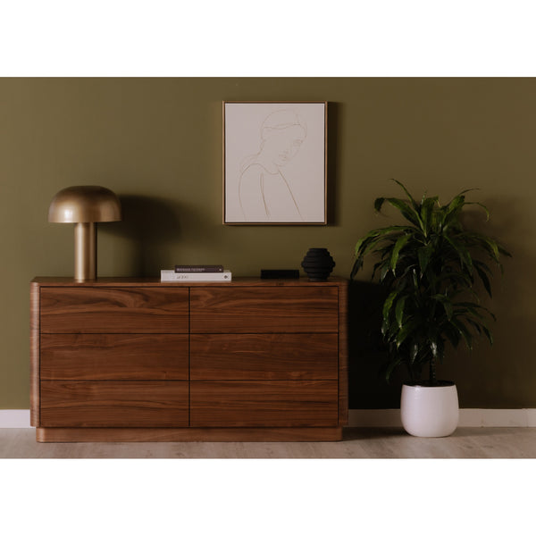 Moe's Round Off Six-Drawer Walnut Dresser