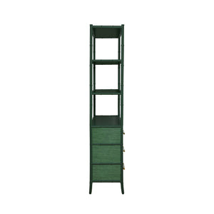 THREE DRAWER ETAGERE WITH BAMBOO DETAIL IN GREEN DYED GRASSCLOTH AND DARK GREEN MATTE LACQUER