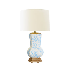 HANDPAINTED GOURD SHAPE TOLE TABLE LAMP IN BLUE BLOOM PATTERN