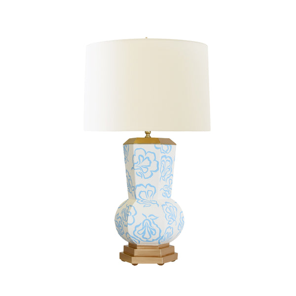 HANDPAINTED GOURD SHAPE TOLE TABLE LAMP IN BLUE BLOOM PATTERN