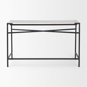 Lucas 50 X 16 X 30 White Marble Top Black Metal Frame Console Table