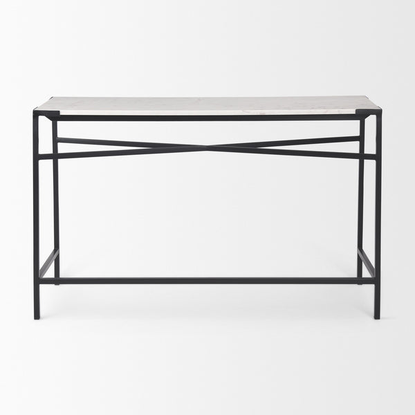 Lucas 50 X 16 X 30 White Marble Top Black Metal Frame Console Table