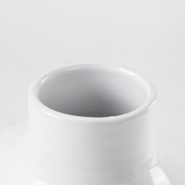 Amos 18.5L x 18.5W x 24.4H White and Dark Beige Color Blocked Ceramic Floor Vase