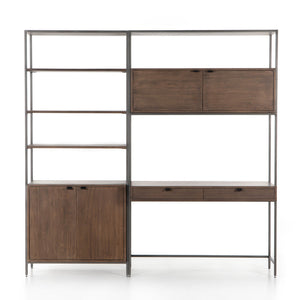 Trey Modular Wall Desk W/ 1 Bookcase - Auburn Poplar