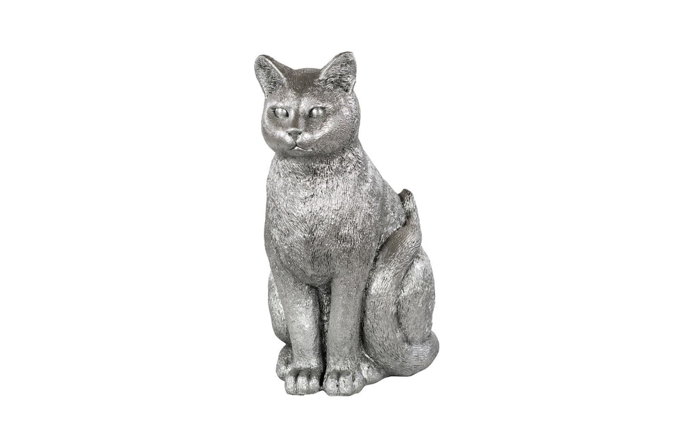 Cat Sitting Sculpture, Silver Leaf