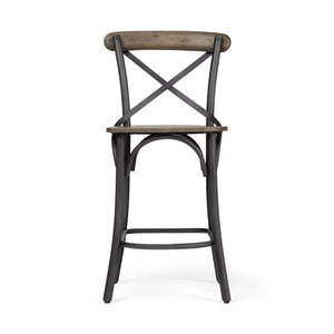 Etienne 26.25" Seat Height Brown Wood Seat Black Metal Base Stool