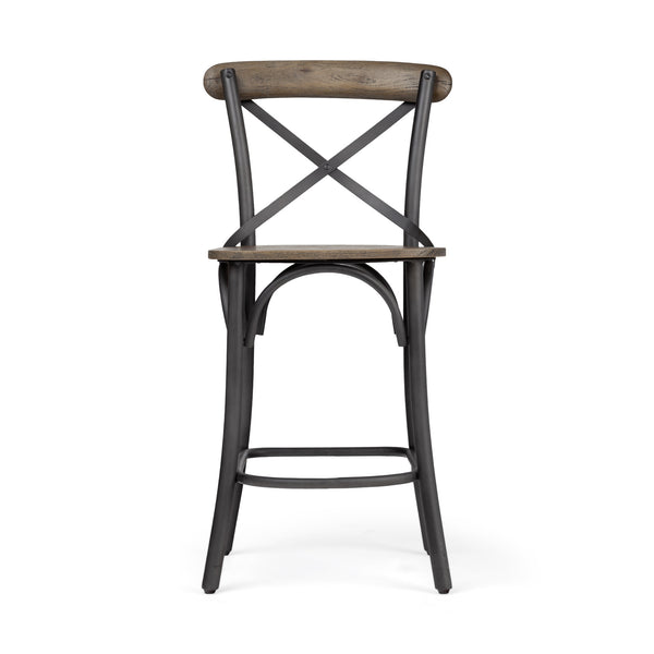 Etienne 26.25" Seat Height Brown Wood Seat Black Metal Base Stool