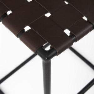 Clarissa 18.0L x 16.0W x 30.25H Dark Brown Woven Leather Seat W/ Black Metal Frame Bar Stool