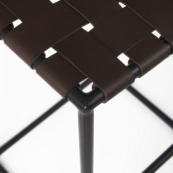 Clarissa 18.0L x 16.0W x 30.25H Dark Brown Woven Leather Seat W/ Black Metal Frame Bar Stool