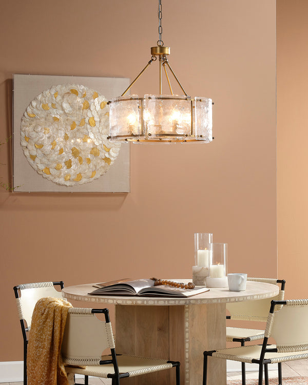 Glenn Large Round Metal 6-Light Chandelier, Antique Brass