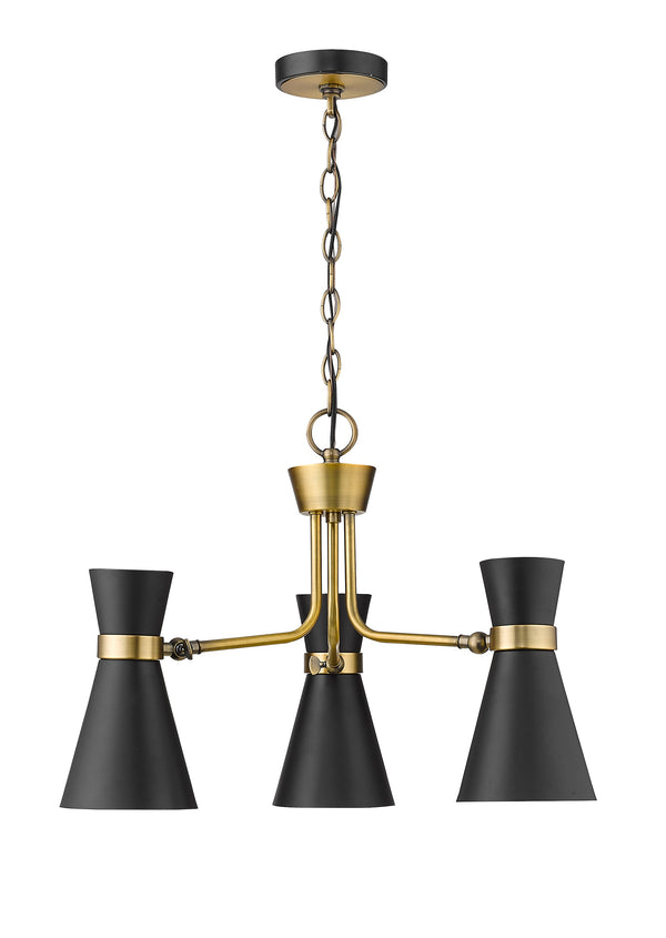 Soriano 3 Light Chandelier in Matte Black + Heritage Brass Finish